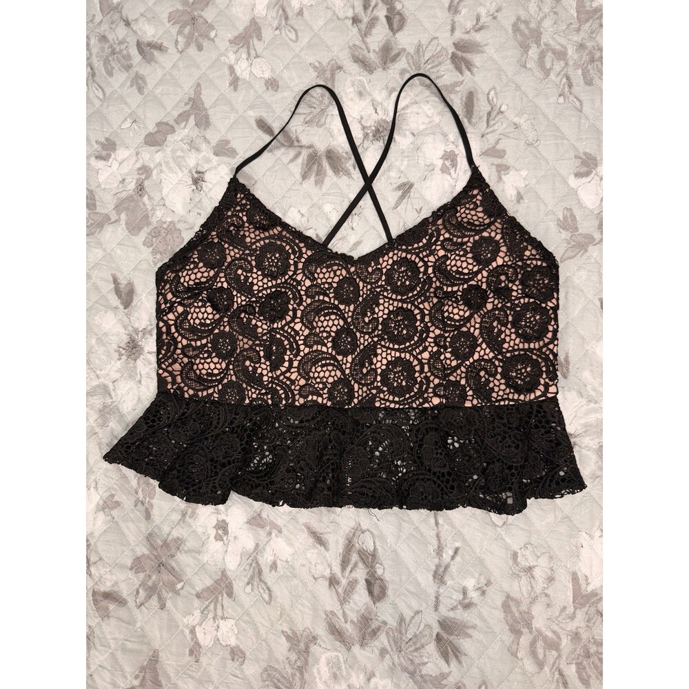 GB Black Lace Peplum Crop Top Coquette Corset Y2K Going Out XL